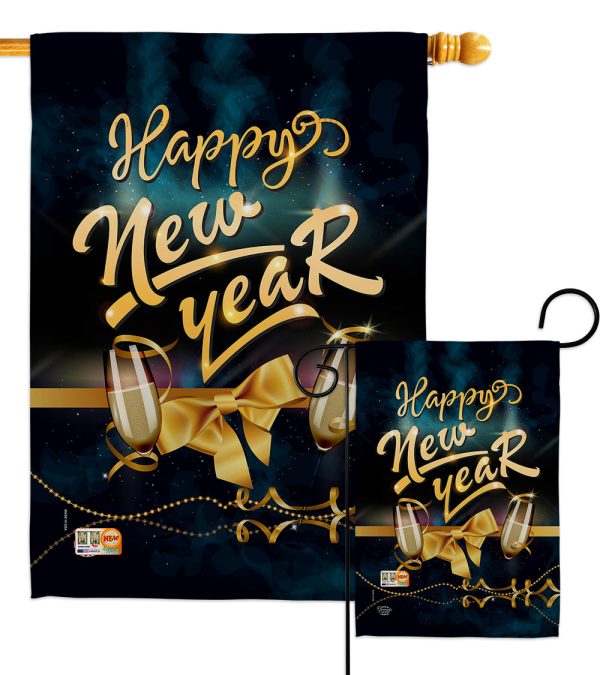 Cheerful New Year - New Year Winter Vertical Impressions Decorative Flags HG192146 Made In USA Cheap