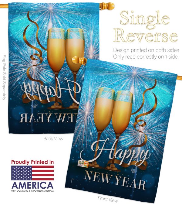 New Year Fireworks - New Year Winter Vertical Impressions Decorative Flags HG191075 Made In USA For Sale - Image 3