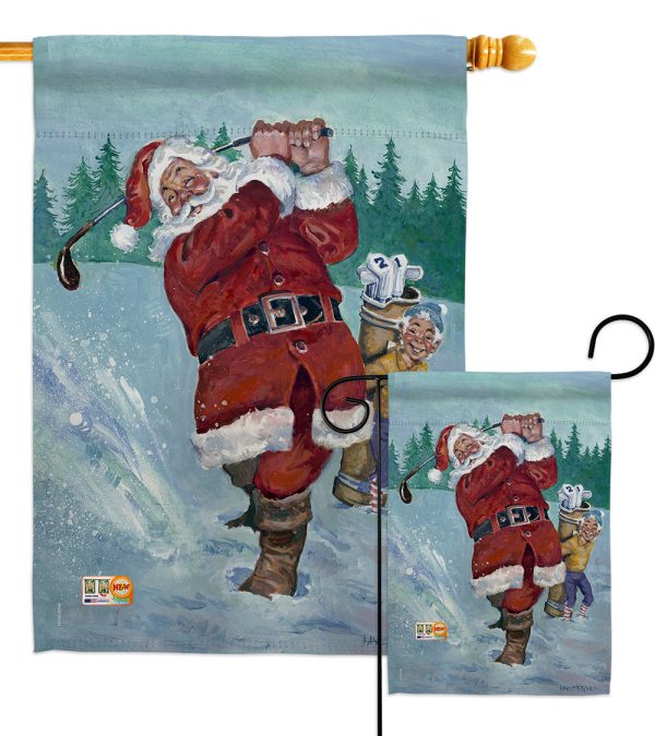 Snow Golfing Santa - Christmas Winter Vertical Impressions Decorative Flags HG114121 Made In USA Supply