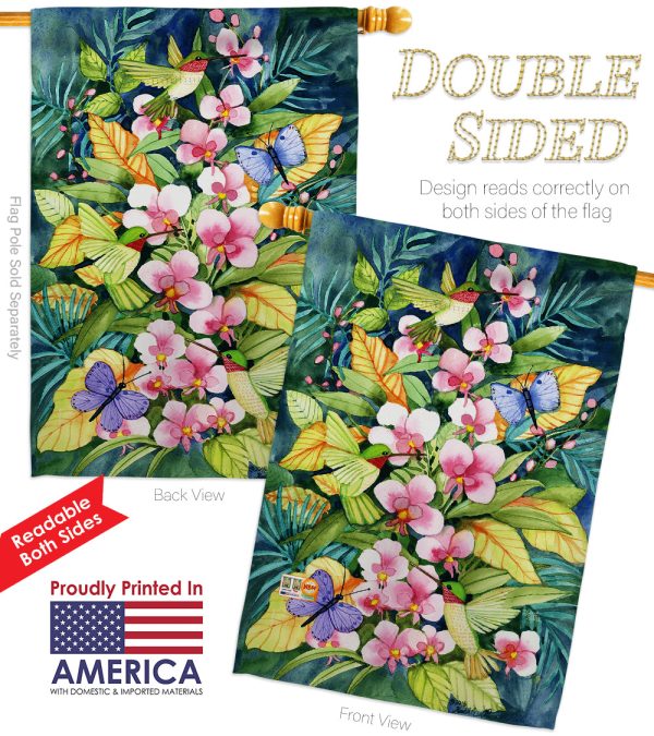 Orchids And Hummingbirds - Birds Garden Friends Vertical Impressions Decorative Flags HG105055 Made In USA on Sale - Image 2