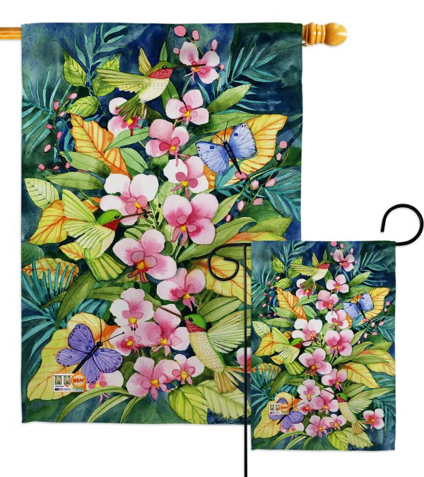 Orchids And Hummingbirds - Birds Garden Friends Vertical Impressions Decorative Flags HG105055 Made In USA on Sale